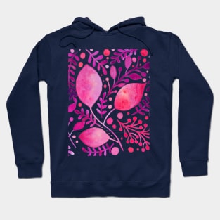 Pink and purple watercolor leaves Hoodie